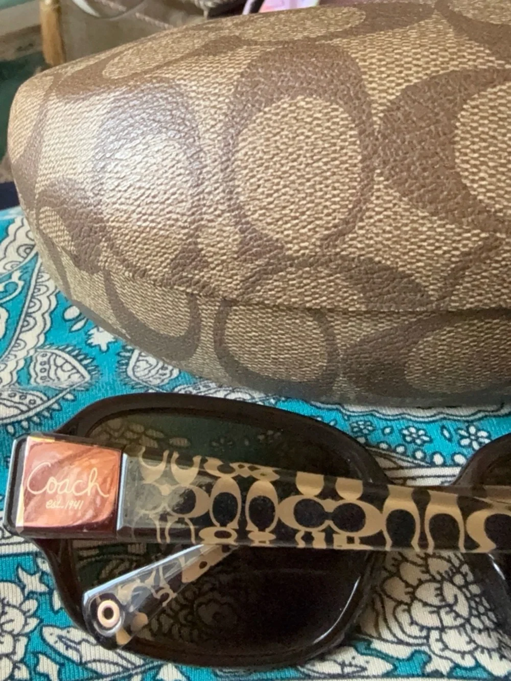 Coach Brown Patterned Sunglasses with Dark Lenses - Picture 5 of 10